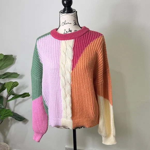 ALTER’D STATE Colorful Patchwork Women's Cozy Sweater Color Block Boho Size S - Picture 2 of 8